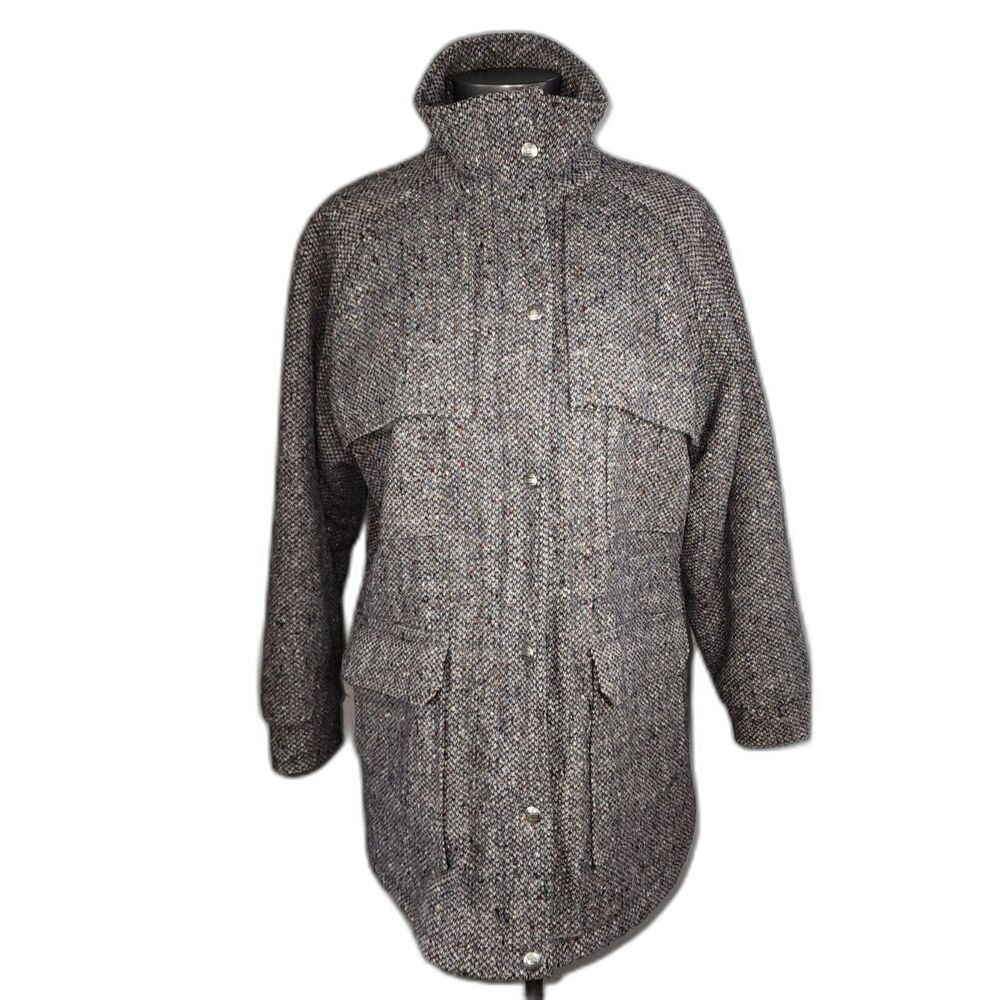 Vintage 80s 90s Woolrich Womens Gray Wool Coat Cinch Waist Size M